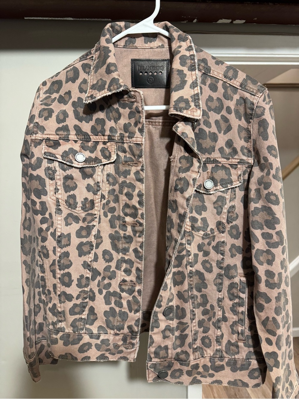 Blank NYC Beige Taupe Leopard-Print Denim Jacket